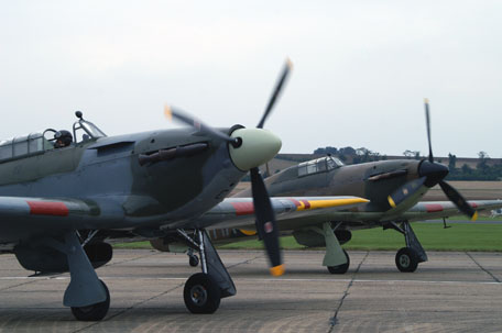 Two Hawker Hurricane's at the Septmber Air Show of the Imperial War Museum at Duxford, United Kingdom