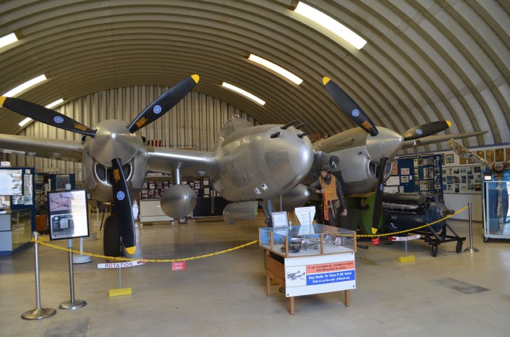 P-38 Museum, A full scale fiberglass replica P-38 is on display.