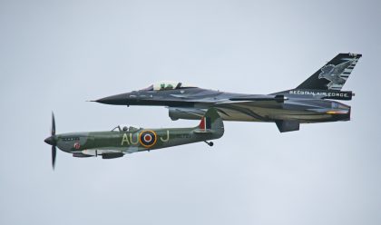 Supermarine Spitfire F.XVIe OO-XVI/SL721/AU-J RAF and F-16AM FA-101 Belgian Air Force, Belgian Air Force Days 2018 Kleine Brogel