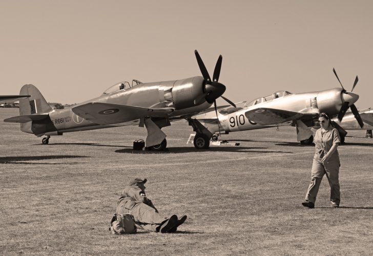 Prototype Hawker Sea Fury Mk.II SR661 (G-CBEL) and Hawker Sea Fury T.20 WG655 GN-910 (G-INVN) Royal Navy, Flying Legends Duxford