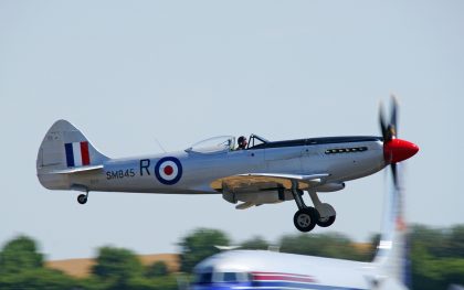 Supermarine Spitfire Mk XVIII (G-BUOS) SM845/R 28 Sqn. RAF (Based Hong Kong July 1950), Spitfire Ltd., Flying Legends Duxford