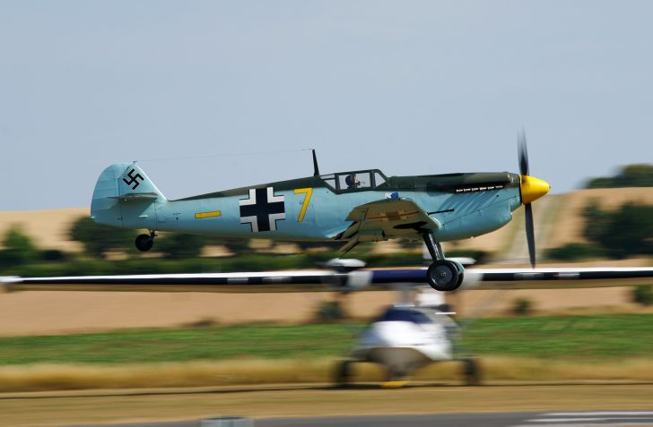 Hispano HA-112 M4L Buchon (G-AWHM) 'Yellow 7' JG.26, Luftwaffe Lille 1940, Air Leasing Ltd., Flying Legends Duxford