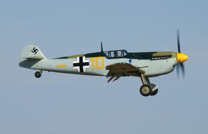 Hispano HA-112 MIL (Buchon) (G-AWHK) 'Yellow 10' Luftwaffe, Aircraft Restoration Company, Flying Legends Duxford