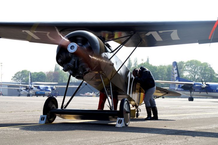 Fokker D.VIII N111EV/17 Belgian Air Force engine start, Stampe and Vertongen Museum Luchthaven Antwerpen-Deurne, Belgium