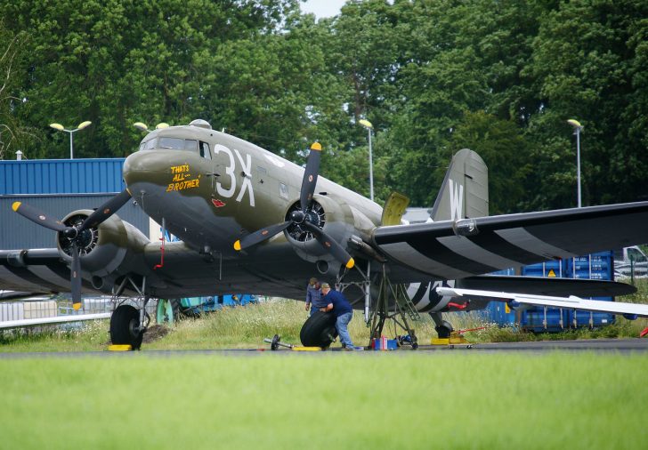 Maintenance on Douglas C-47A Skytrain N47TB Commemorative Air Force as 42-92847/3X-W "That's All Brother" USAAF, Daks over Normandy