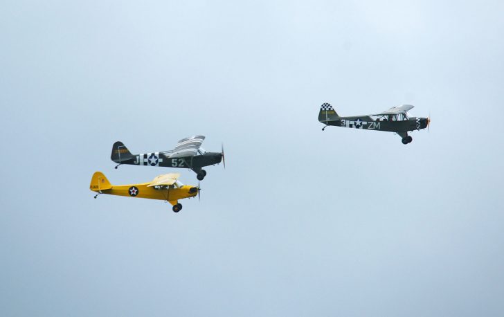 Piper J-3C-65 Cub F-AZII U.S. Army, Piper L-4H Grasshopper F-AYZA/330036/ZM-3 USAAF and Piper J3C-65 Cub G-BPUR/379994/52-J USAAF, L-birds back to Normandy, Saint-Andre-de-L’Eure, France