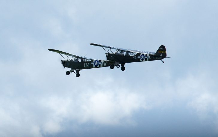 Piper J3C-65 Cub F-PCMM/485273/44-L USAAF and Piper J3C-65 Cub F-BFMQ/480231/84-V USAAF, L-birds back to Normandy, Saint-Andre-de-L’Eure, France