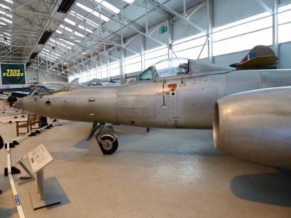 Gloster Meteor F.8 Prone Position WK935 RAF, Royal Air Force Museum Cosford, Cosford Shifnal, UK