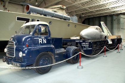 Bedford GS MWD 4x2 Truck and Tasker Queen Mary Trailer with on board de Havilland DH-115 Sea Vampire T.22 XG743/LM-597 FAA, Imperial War Museum – IWM Duxford