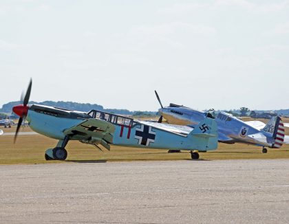 Hispano HA-1112-M4L Buchon (G-AWHC) 'Red 11' JG.26, Luftwaffe Lille 1940, Air Leasing Ltd. (Converted to a 2 seater), Imperial War Museum – IWM Duxford