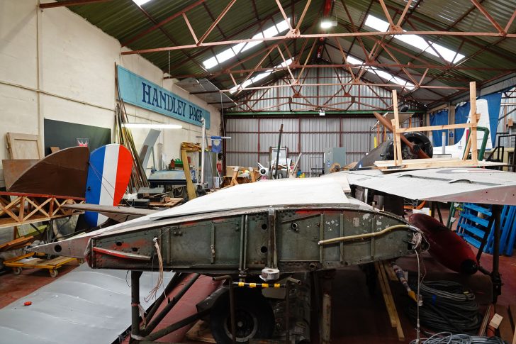 Restoration hangar Avro 504K (replica), Yorkshire Air Museum & Allied Air Forces Memorial Elvington, UK