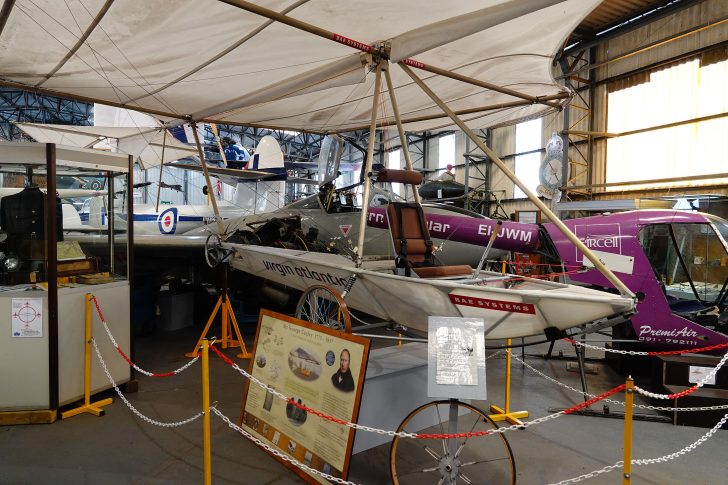 Cayley's monoplane glider flew by Richard Branson, South Yorkshire Aircraft Museum at Aeroventure, Doncaster UK