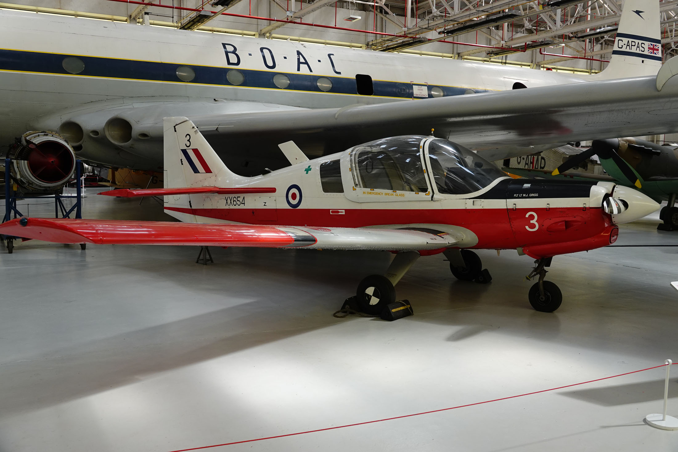 Scottish Aviation Bulldog T.1 XX654/3 RAF, Royal Air Force Museum Midlands, Cosford, UK